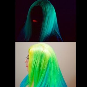 Neon Yellow + Green Apple Human Hair Halloween Wig